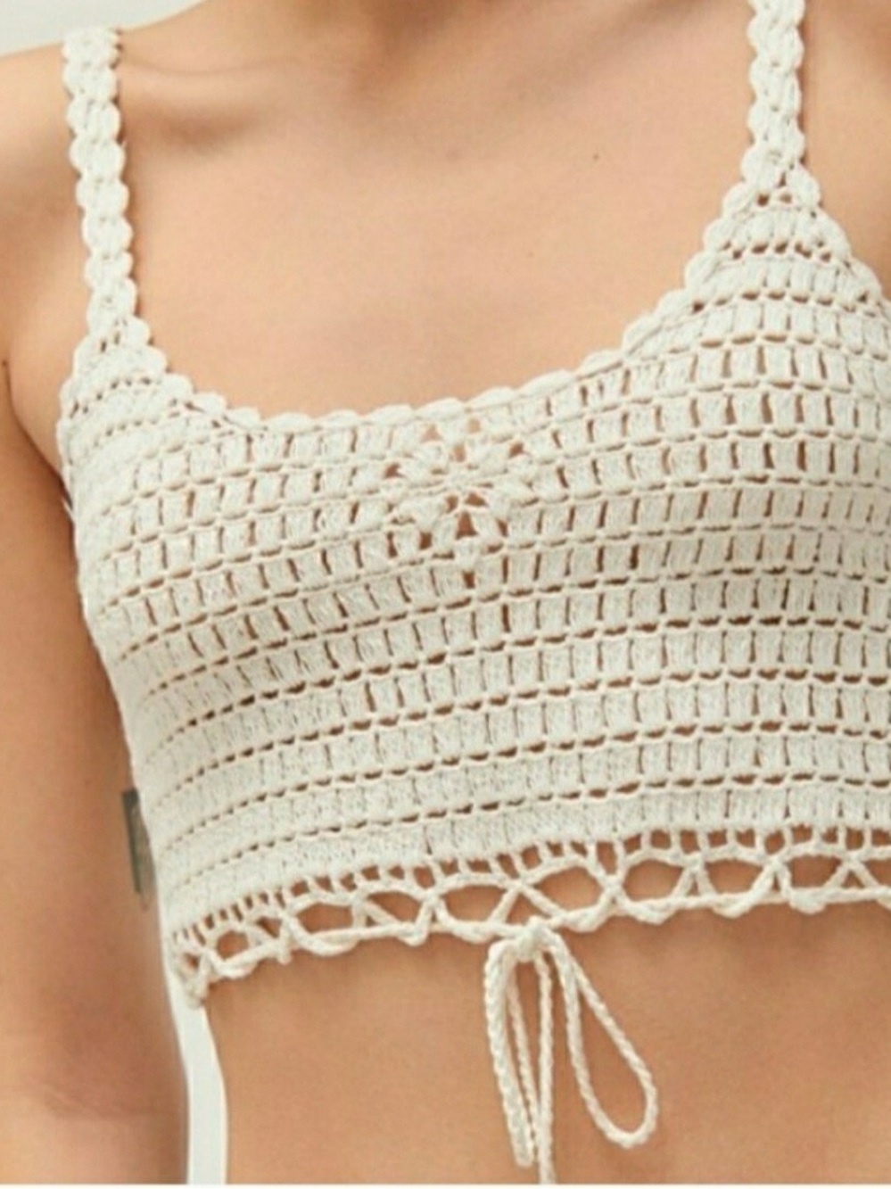 Urban Outfitters Crochet Tie-Front Crop Top - Cream